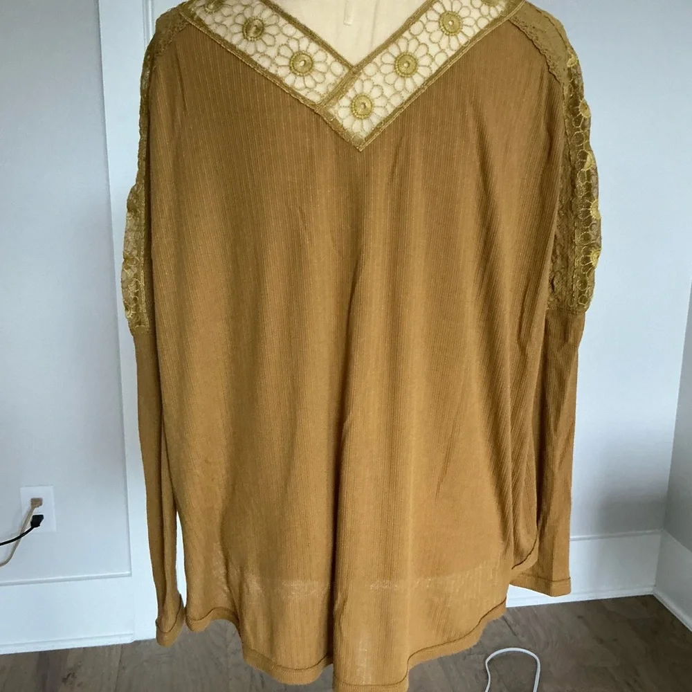 Free People Lola Lace Long-Sleeve Mustard Shirt. Women Size Medium  Boho Casual